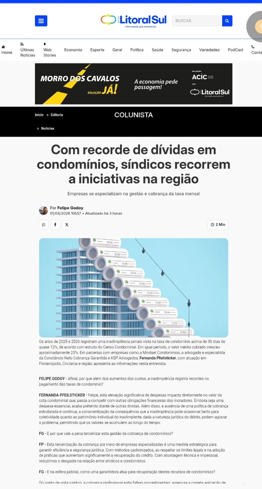 Coluna Felipe Godoy 01.04.2026 - Cobrança Garantida de Condomínio