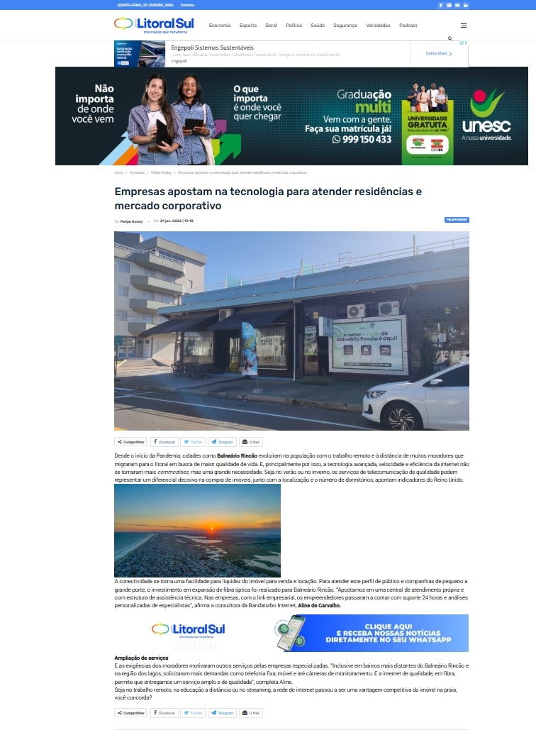 Coluna Felipe Godoy 21.01.2026 - Internet Fibra em Balneário Rincão