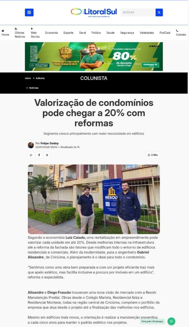 Coluna Felipe Godoy 22.07.2026 - Inovações Reformas de Condomínios
